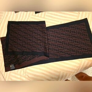 Fendi Black and Brown Merino Wool Scarf